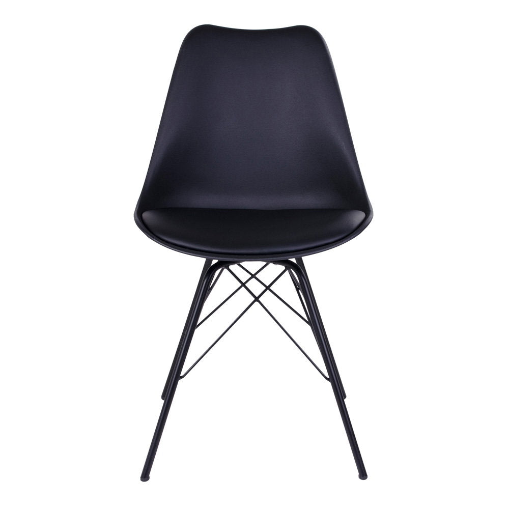Scaun de dining din piele sintetică PU, negru, cu picioare negre