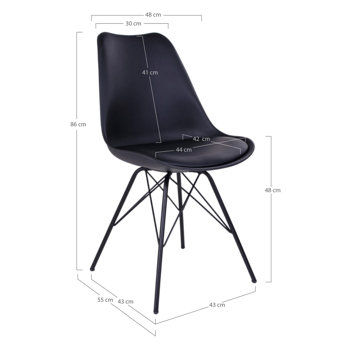 Scaun de dining din piele sintetică PU, negru, cu picioare negre