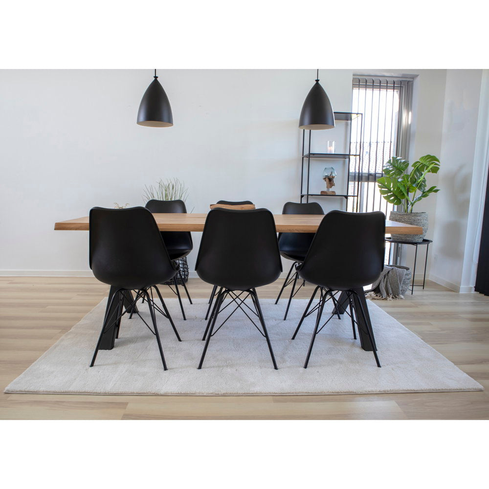 Scaun de dining din piele sintetică PU, negru, cu picioare negre