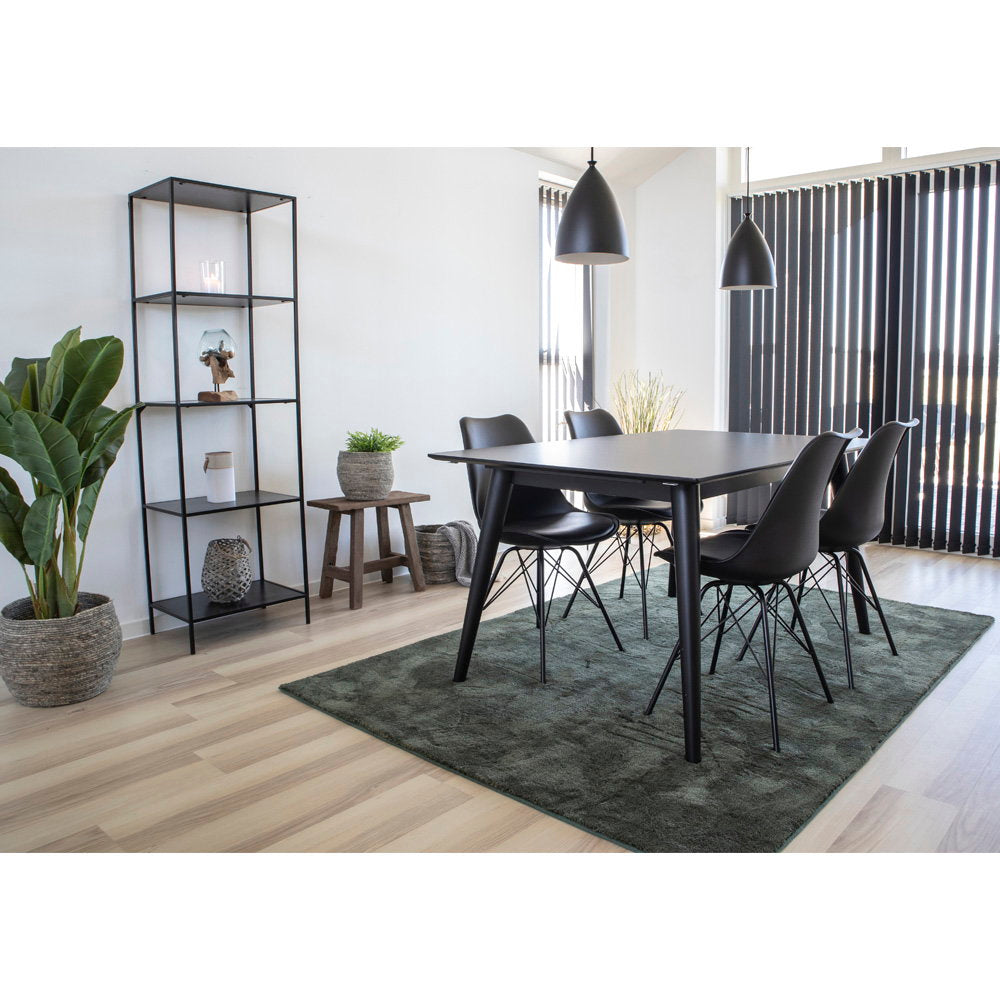 Scaun de dining din piele sintetică PU, negru, cu picioare negre