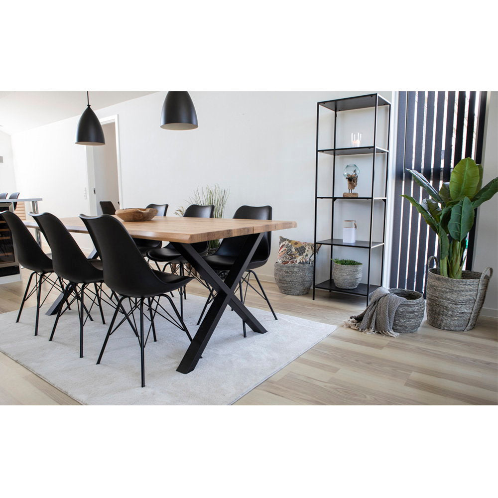 Scaun de dining din piele sintetică PU, negru, cu picioare negre