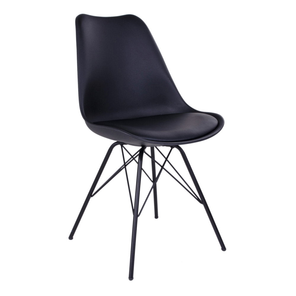 Scaun de dining din piele sintetică PU, negru, cu picioare negre