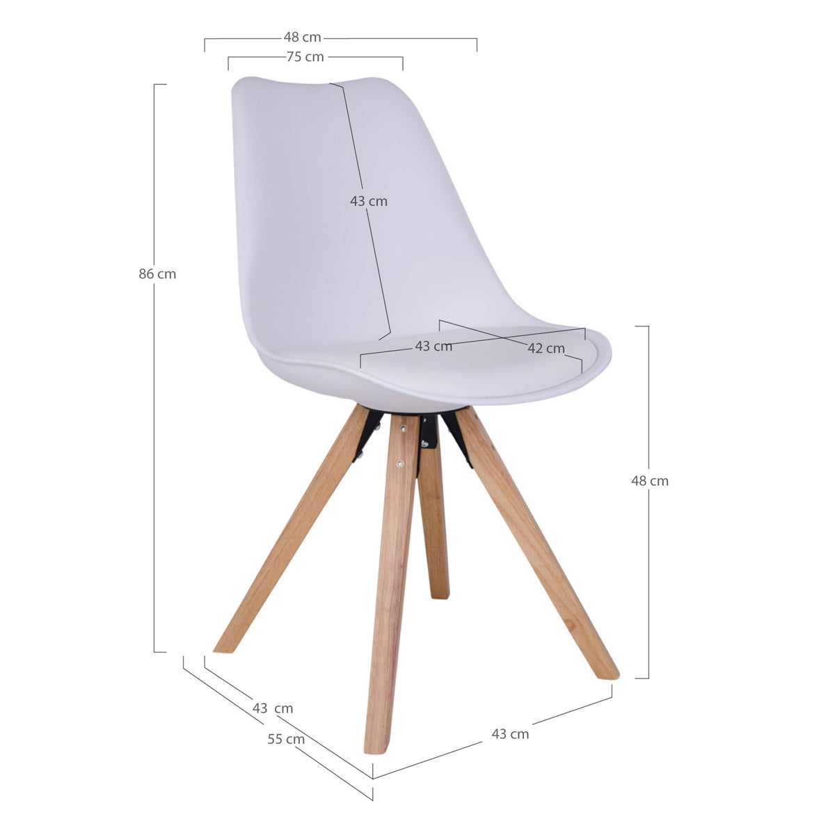 Scaun de dining, alb, cu picioare natur