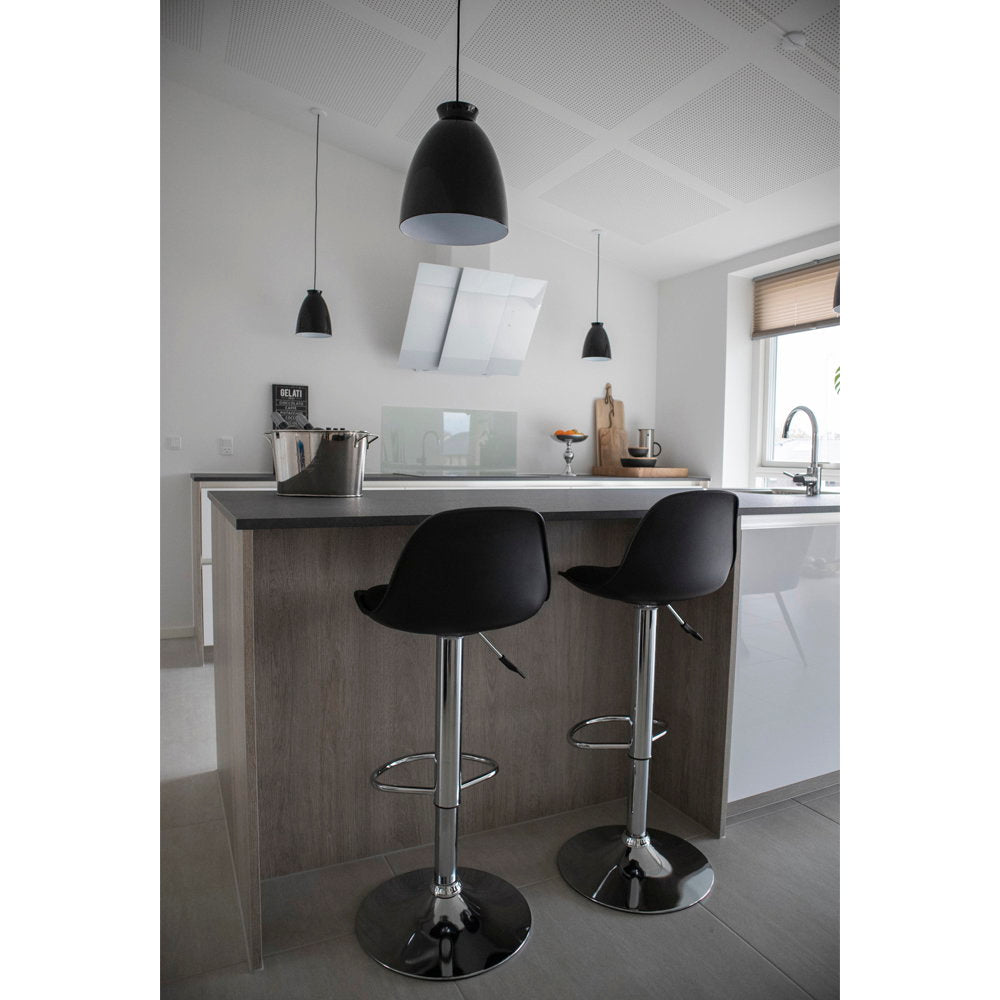 Scaun de bar din piele sintetică PU, negru, cu picioare cromate