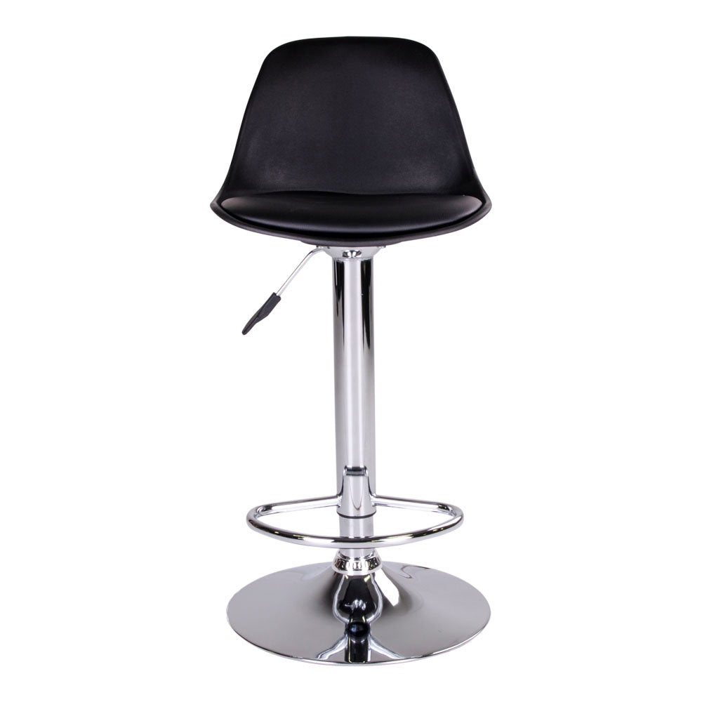 Scaun de bar din piele sintetică PU, negru, cu picioare cromate