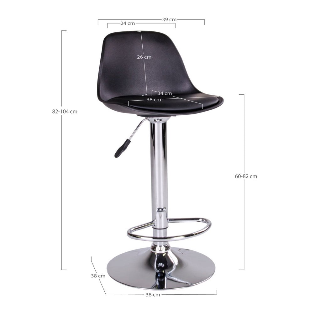 Scaun de bar din piele sintetică PU, negru, cu picioare cromate
