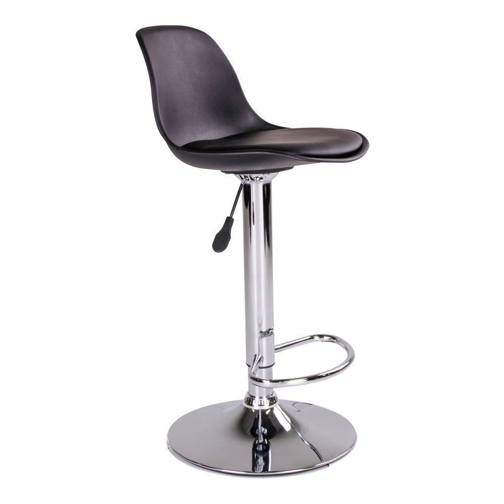 Scaun de bar din piele sintetică PU, negru, cu picioare cromate