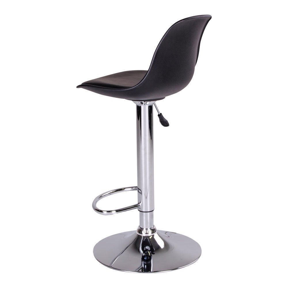 Scaun de bar din piele sintetică PU, negru, cu picioare cromate