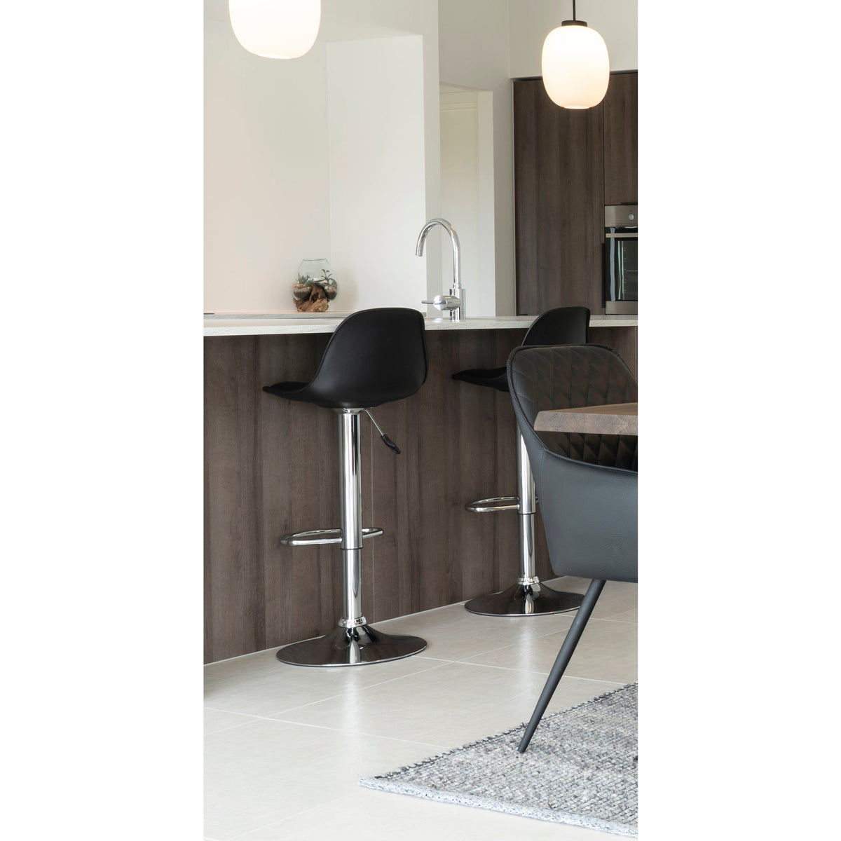 Scaun de bar din piele sintetică PU, negru, cu picioare cromate