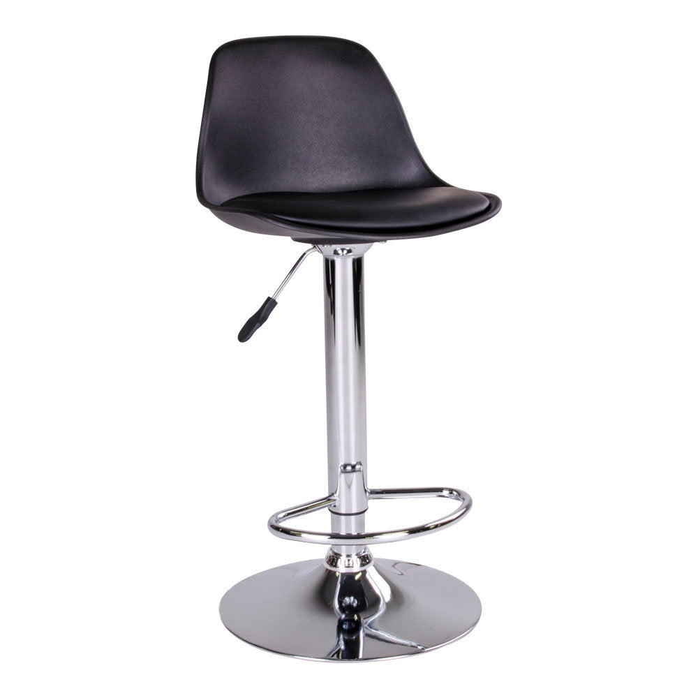 Scaun de bar din piele sintetică PU, negru, cu picioare cromate