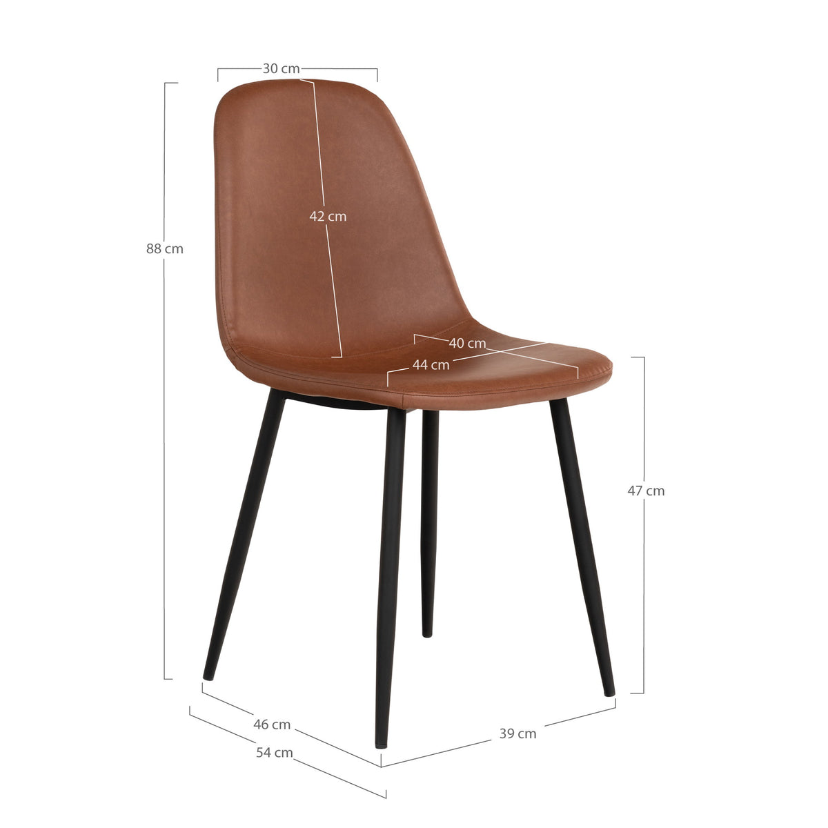 Scaun de dining din piele sintetică PU, maro deschis cu aspect vintage, cu picioare negre, HN1224