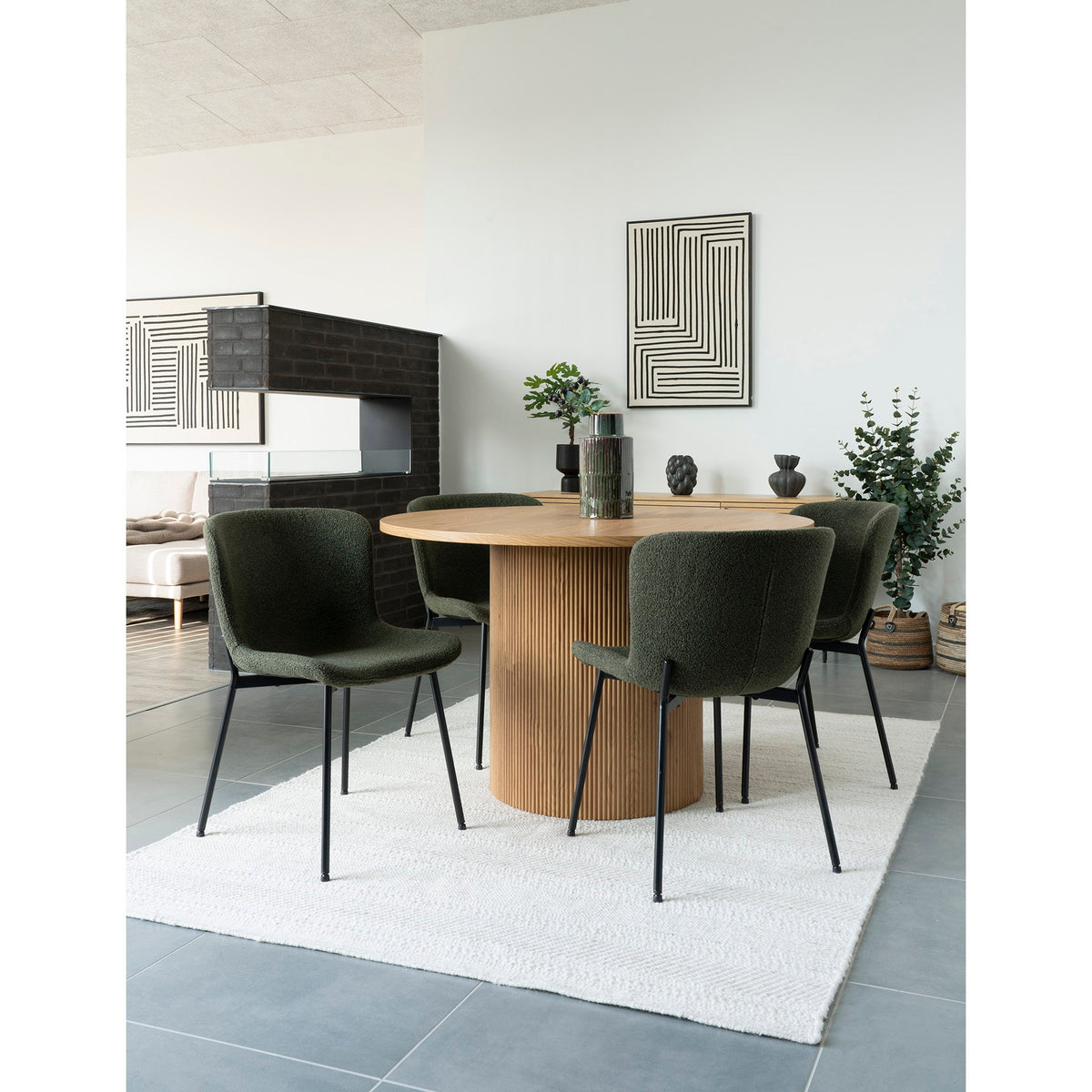 Scaun de dining, bouclé, verde închis, picioare negre, HN1241