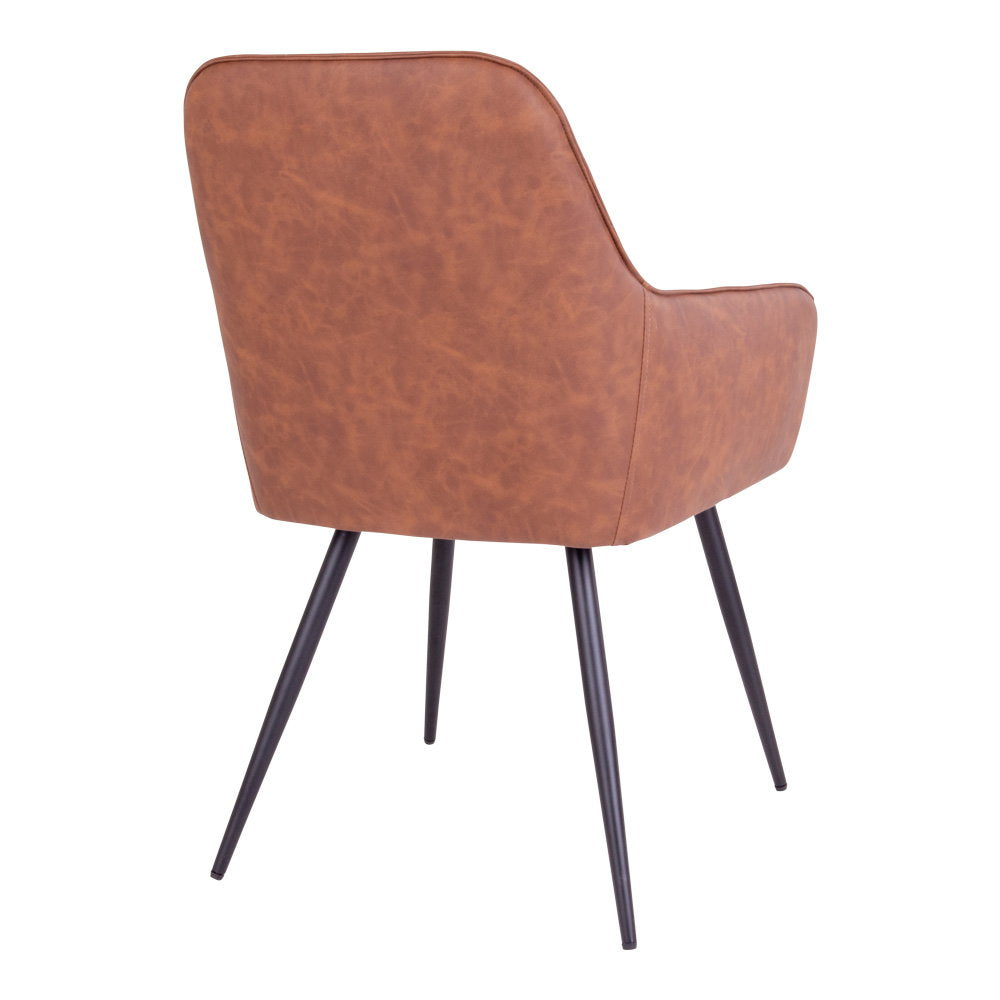 Scaun de dining din piele sintetică PU, maro cu aspect vintage, cu picioare negre, HN1220