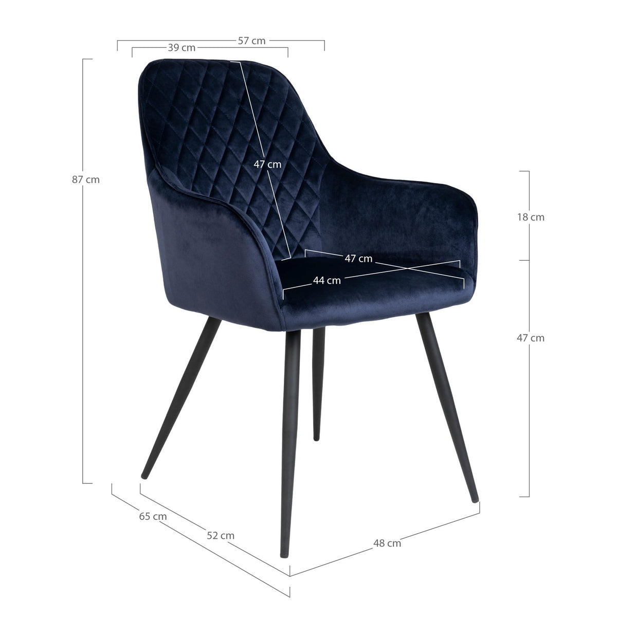 Scaun de dining, catifea, albastru, picioare negre, HN1205
