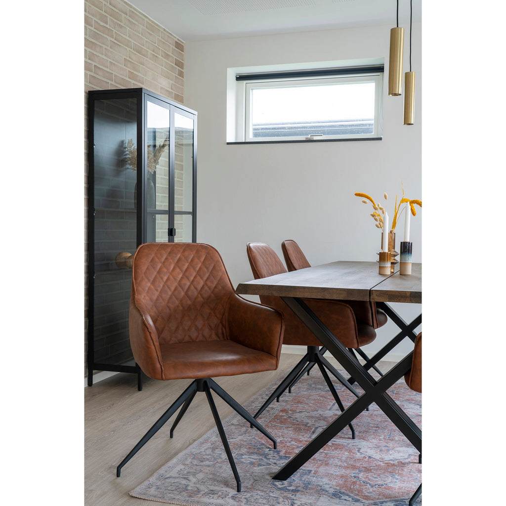 Scaun de dining rotativ, piele sintetică PU, maro cu aspect vintage, picioare negre, HN1220