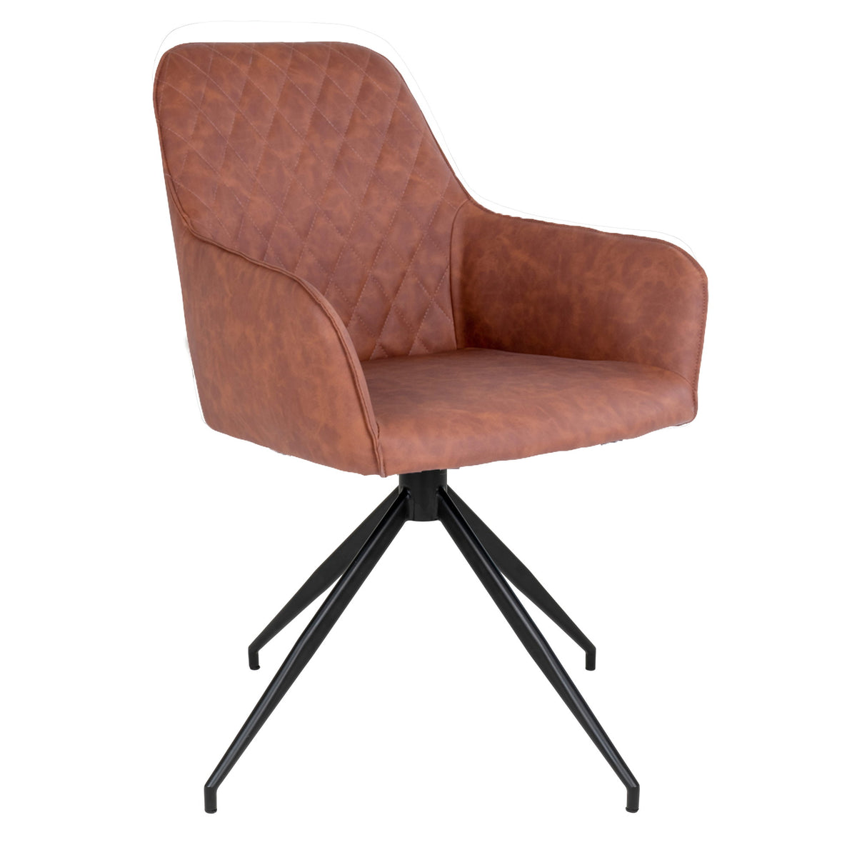 Scaun de dining rotativ, piele sintetică PU, maro cu aspect vintage, picioare negre, HN1220