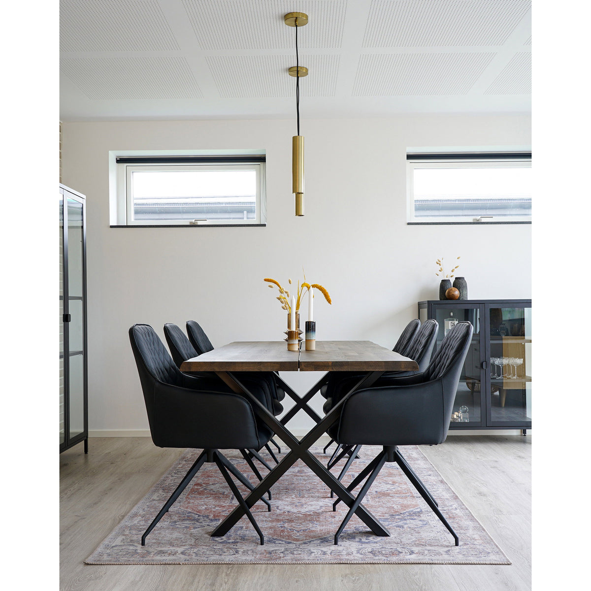 Scaun de dining rotativ, piele sintetică PU, negru, picioare negre, HN1223