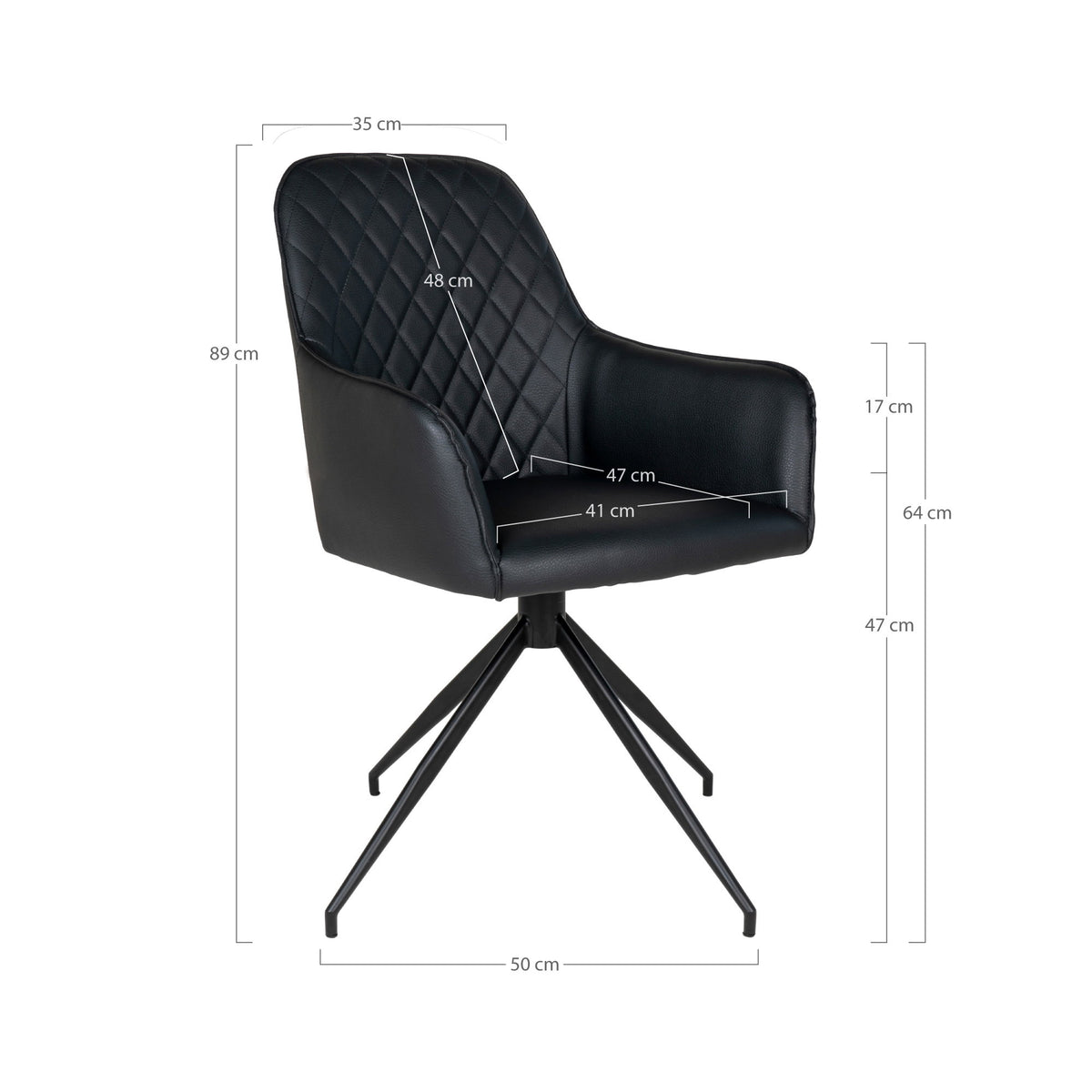 Scaun de dining rotativ, piele sintetică PU, negru, picioare negre, HN1223
