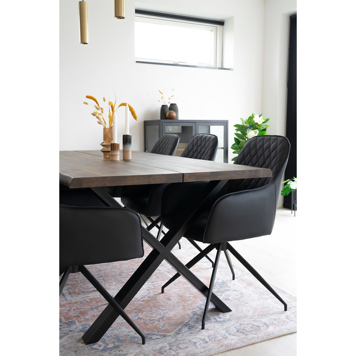 Scaun de dining rotativ, piele sintetică PU, negru, picioare negre, HN1223