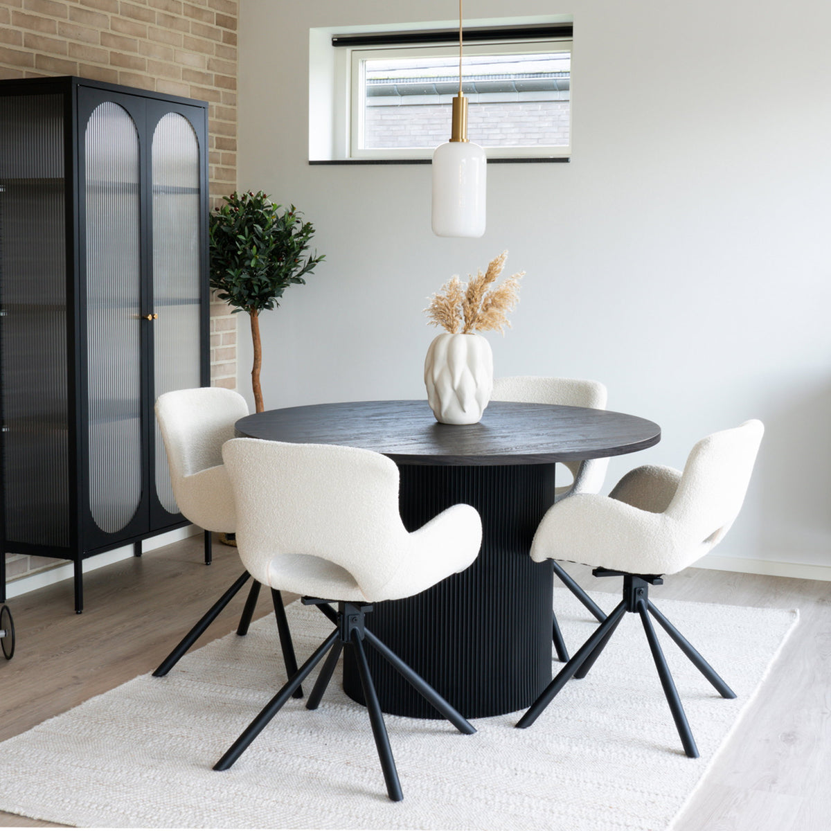 Scaun de dining, rotativ, bouclé, alb cald, HN1273