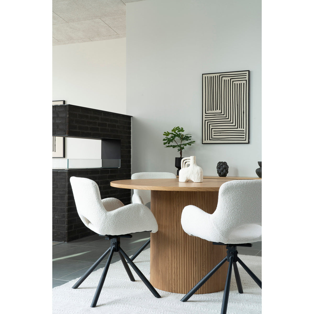 Scaun de dining, rotativ, bouclé, alb cald, HN1273