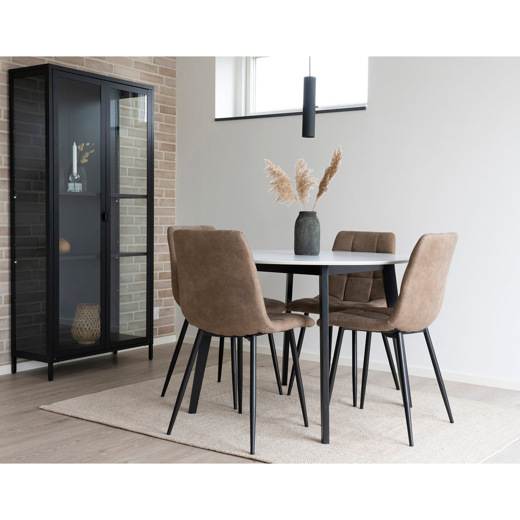 Scaun de dining, microfibră, maro deschis, picioare negre, HN1281