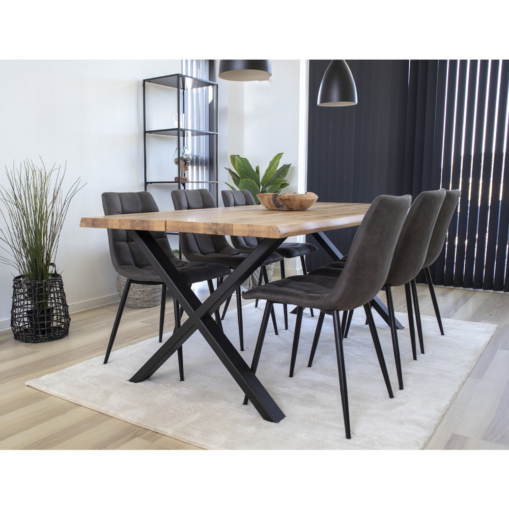 Scaun de dining, microfibră, gri închis, picioare negre, HN1229