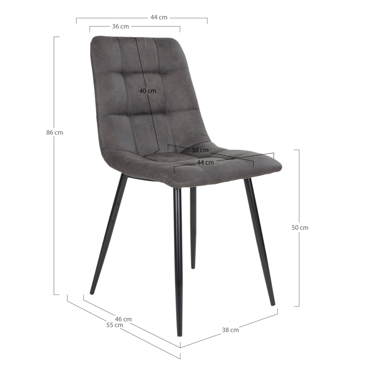 Scaun de dining, microfibră, gri închis, picioare negre, HN1229