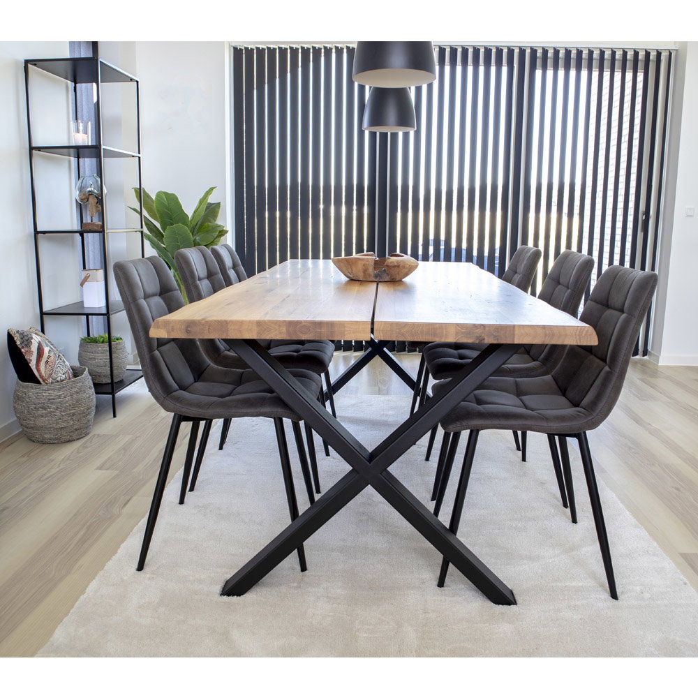 Scaun de dining, microfibră, gri închis, picioare negre, HN1229