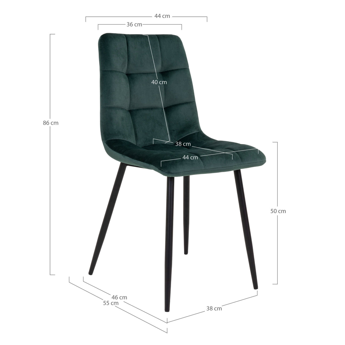 Scaun de dining, catifea, verde închis, picioare negre, HN1006