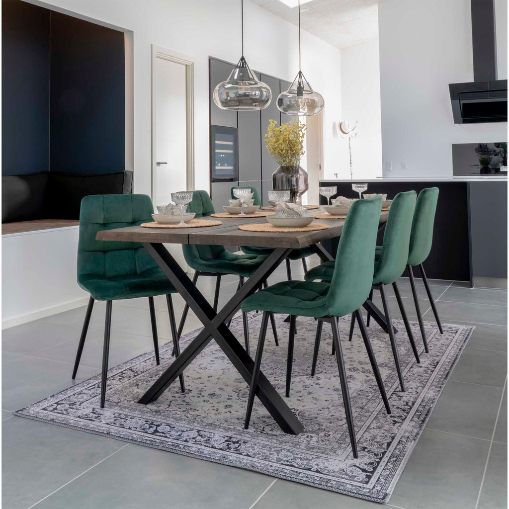 Scaun de dining, catifea, verde închis, picioare negre, HN1006