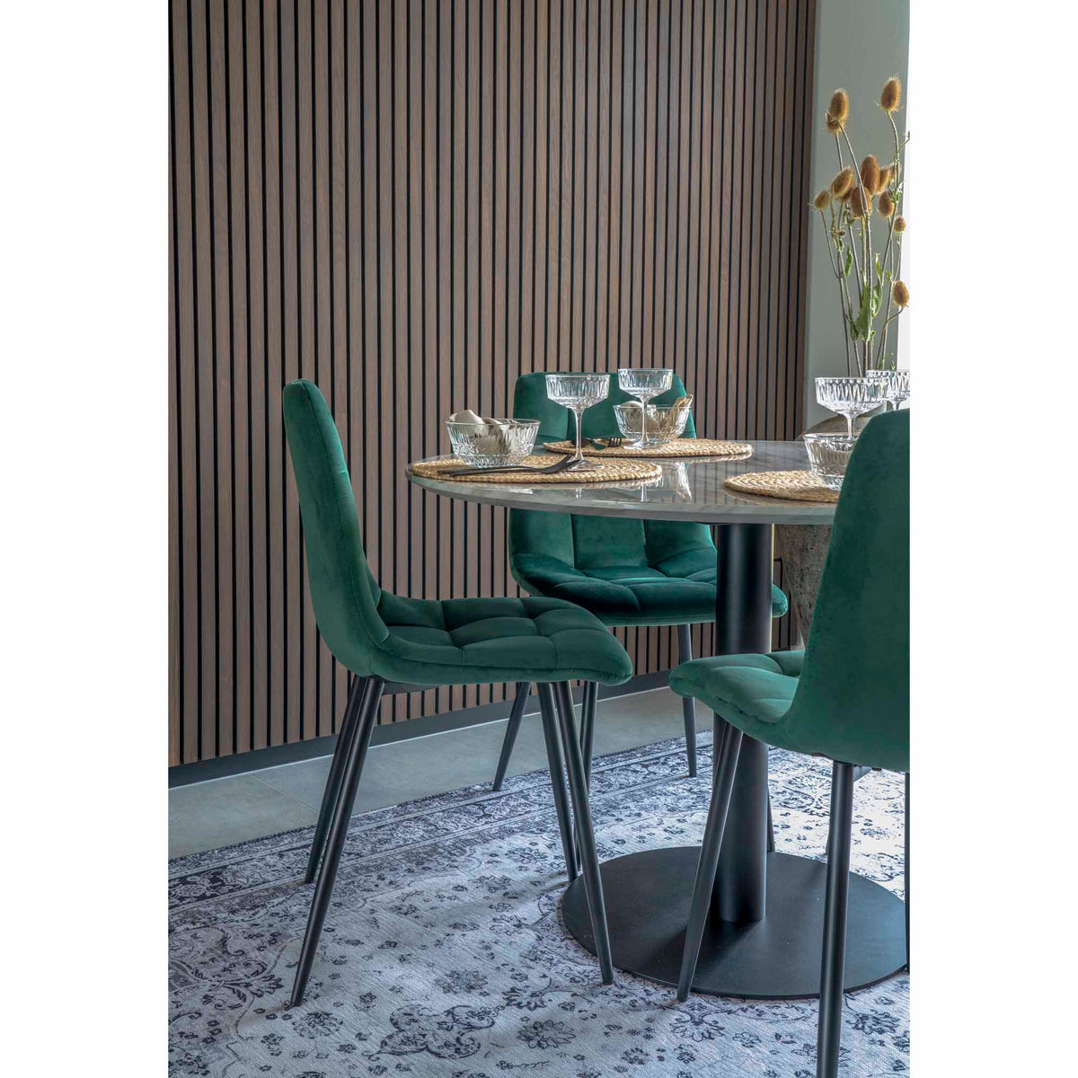 Scaun de dining, catifea, verde închis, picioare negre, HN1006