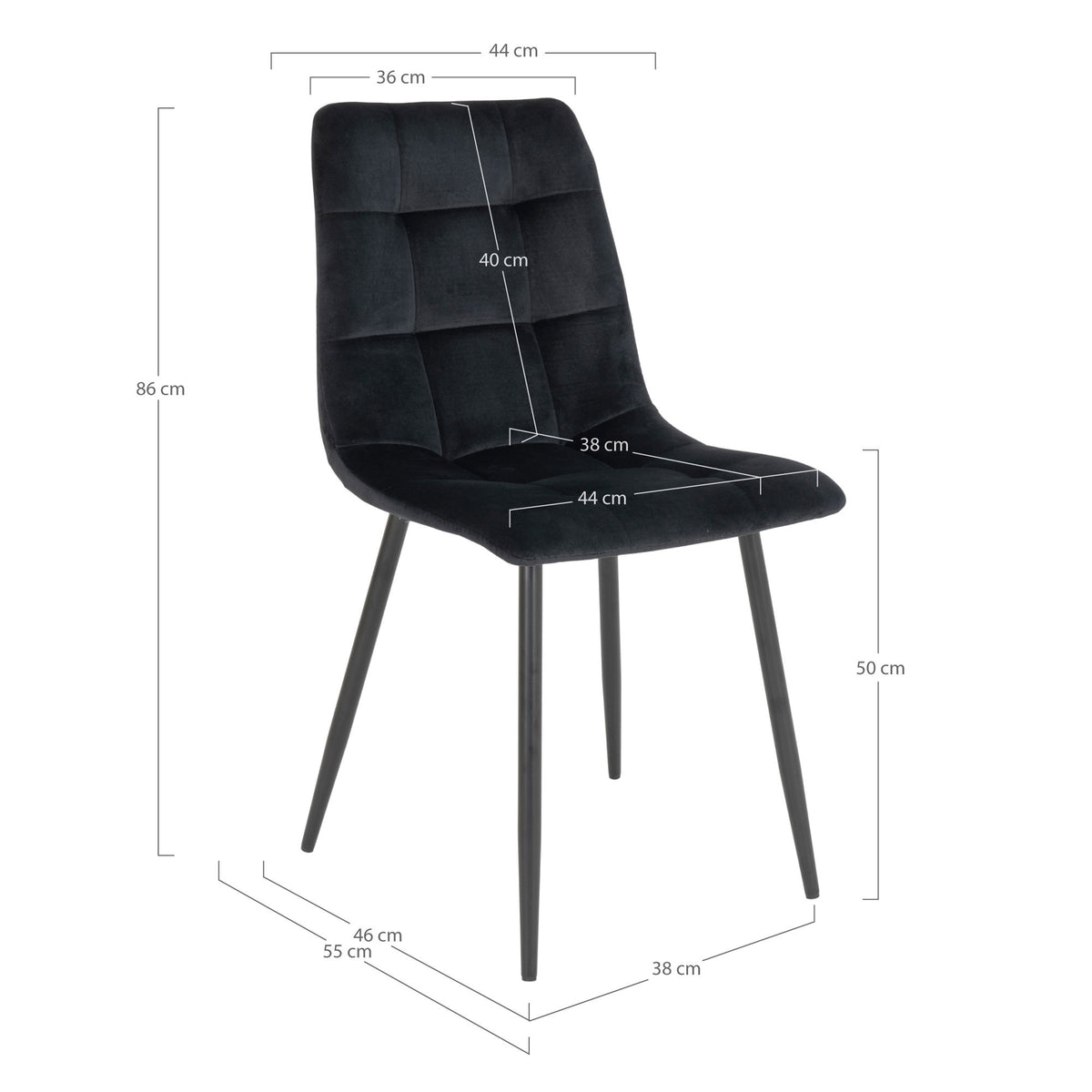 Scaun de dining, catifea, negru, picioare negre, HN1207