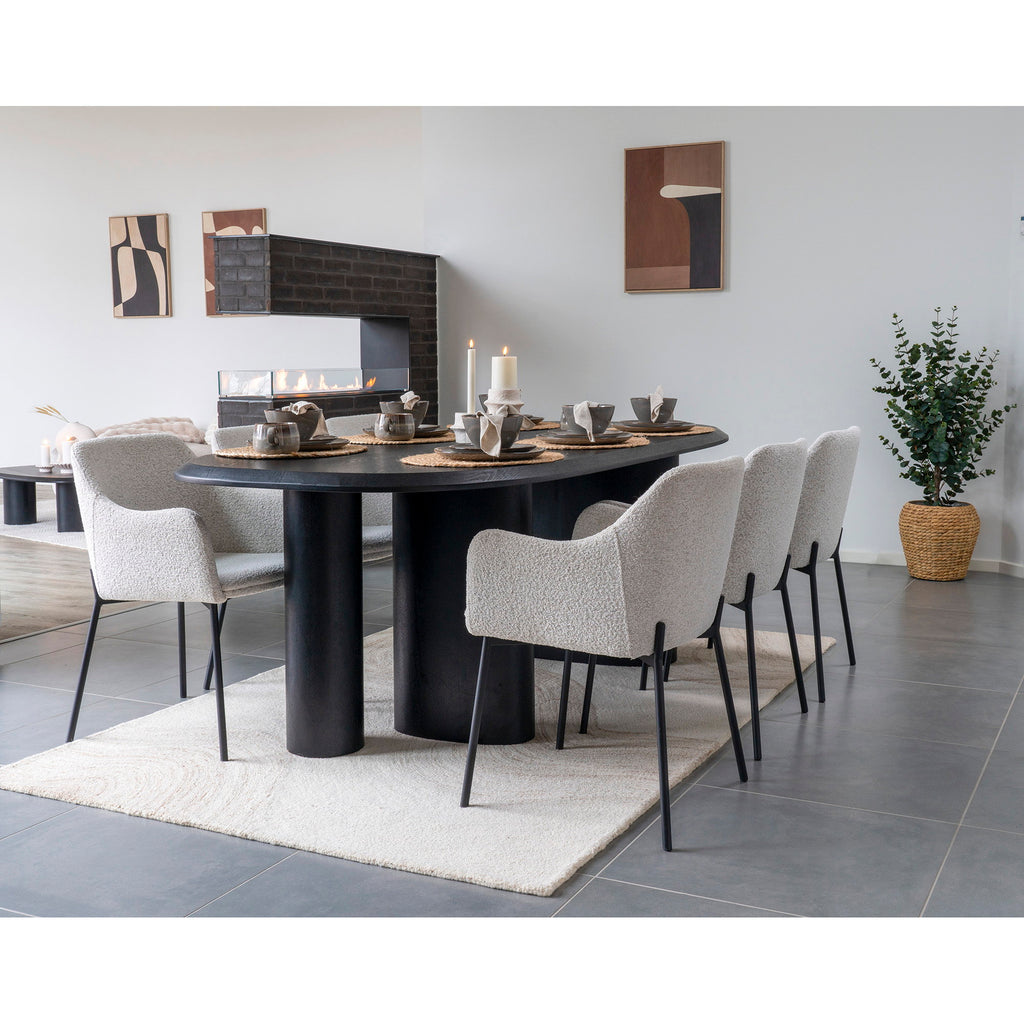 Scaun de dining, bouclé, alb, picioare negre, HN1270