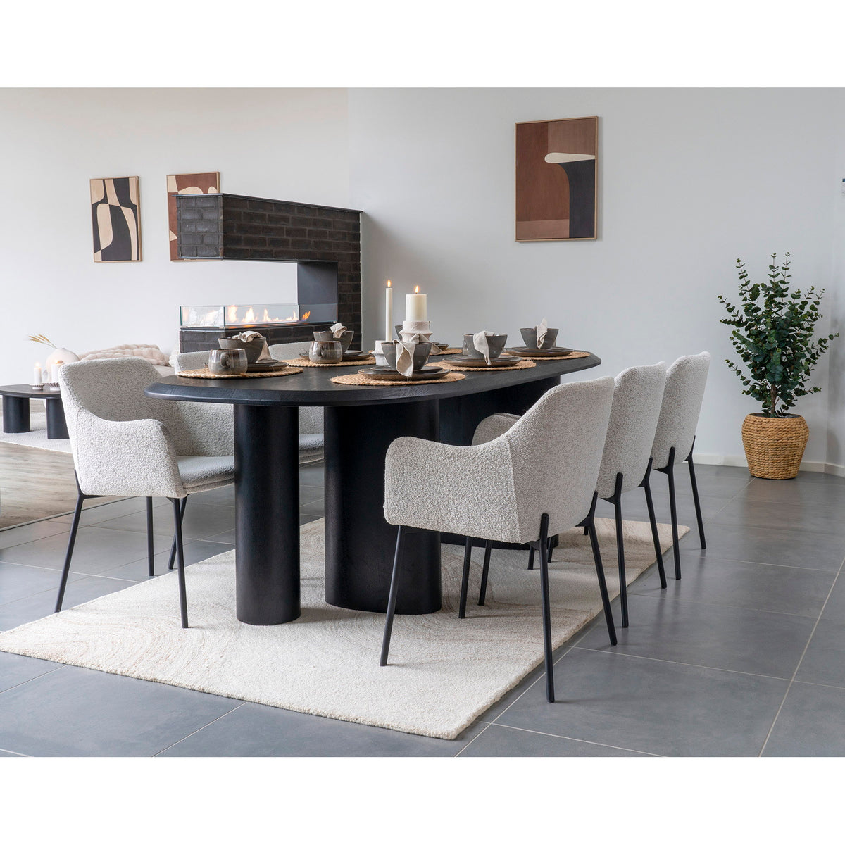 Scaun de dining, bouclé, alb, picioare negre, HN1270