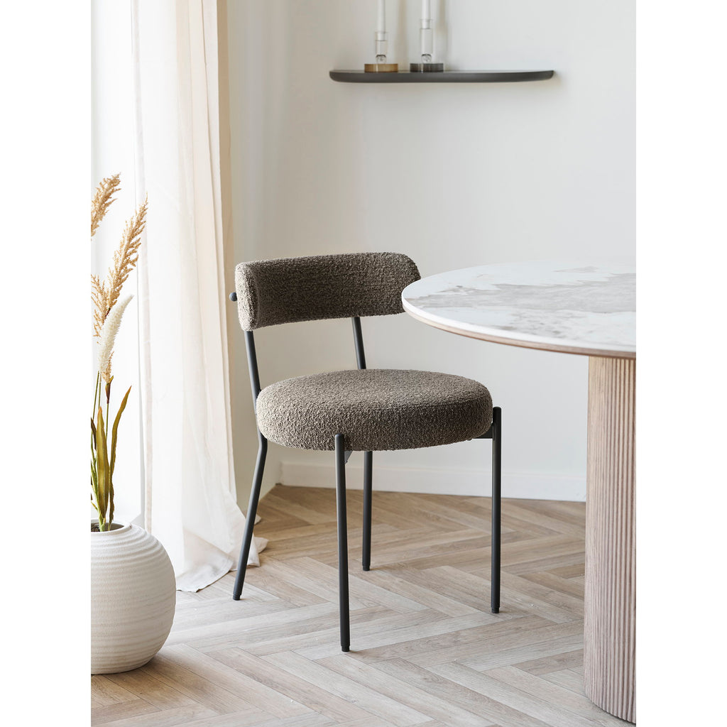 Scaun de dining, bouclé, maro, picioare negre, HN1064