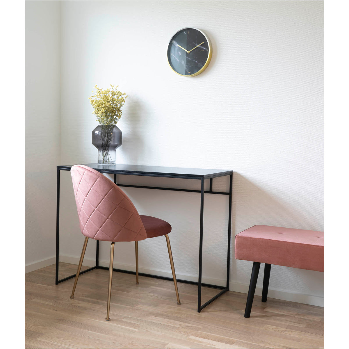 Scaun de dining, catifea, roz, picioare cu aspect de alamă, HN1214