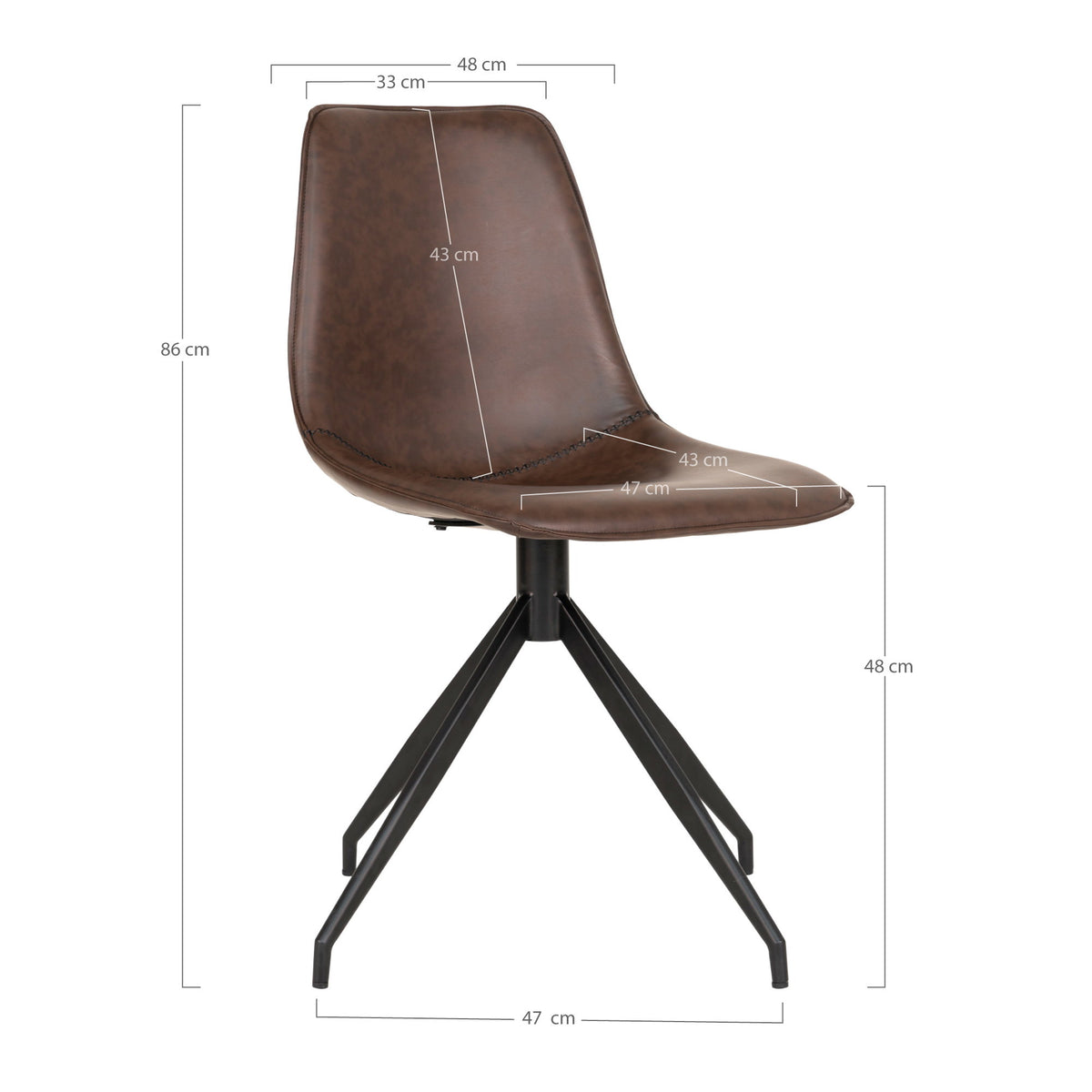 Scaun de dining rotativ, piele sintetică PU, maro închis, picioare negre, HN1227