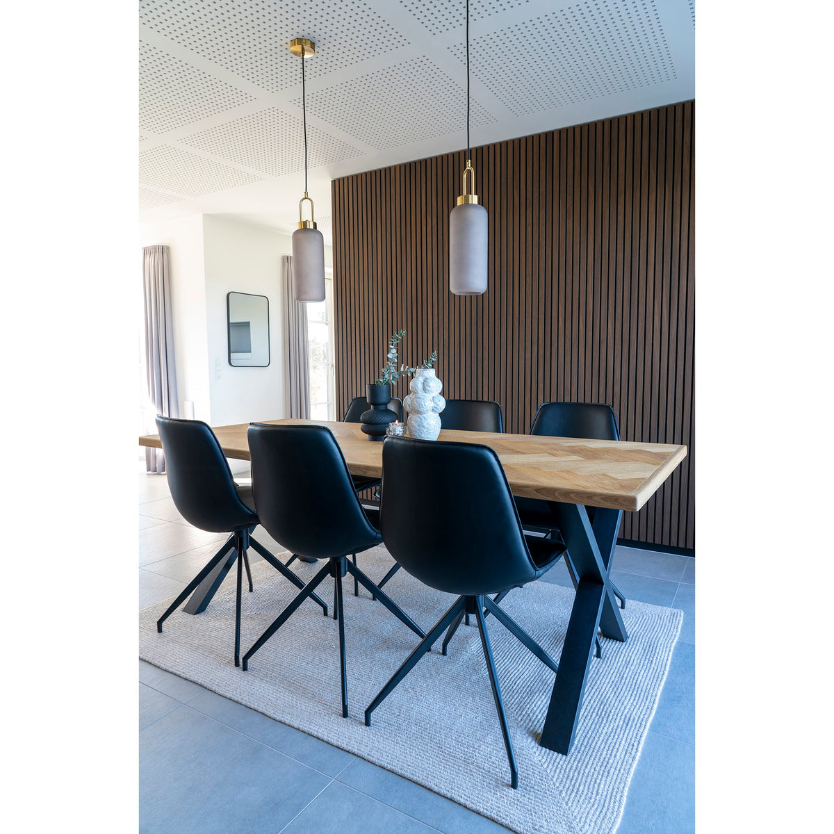 Scaun de dining rotativ, piele sintetică PU, negru, picioare negre, HN1228