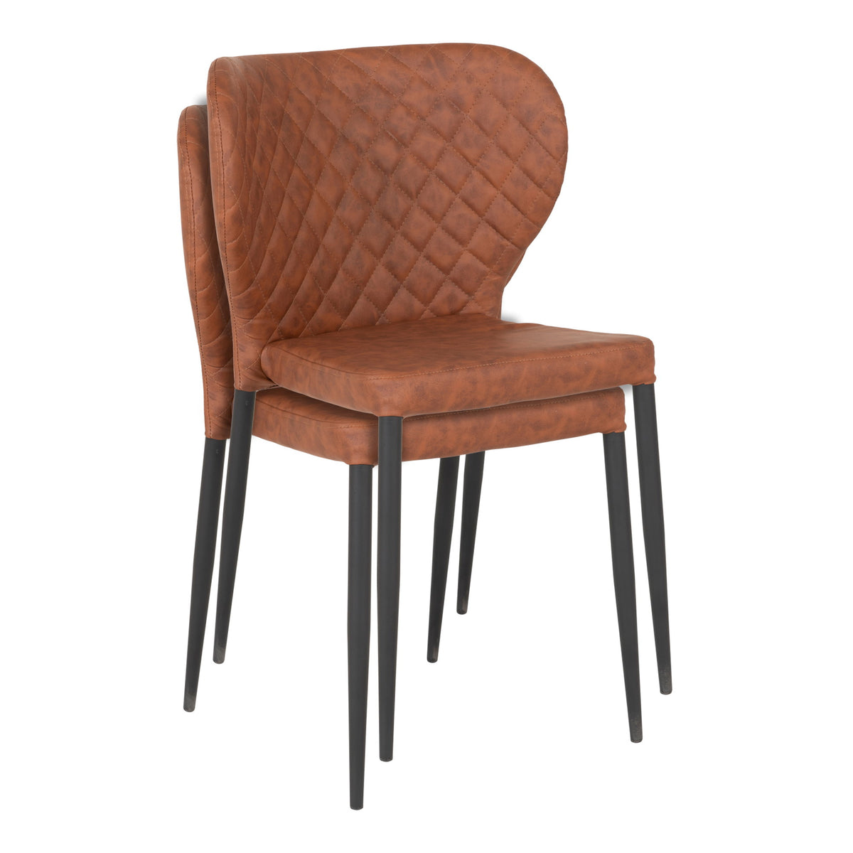 Scaun de dining, piele sintetică PU, maro cu aspect vintage, picioare negre, HN1220
