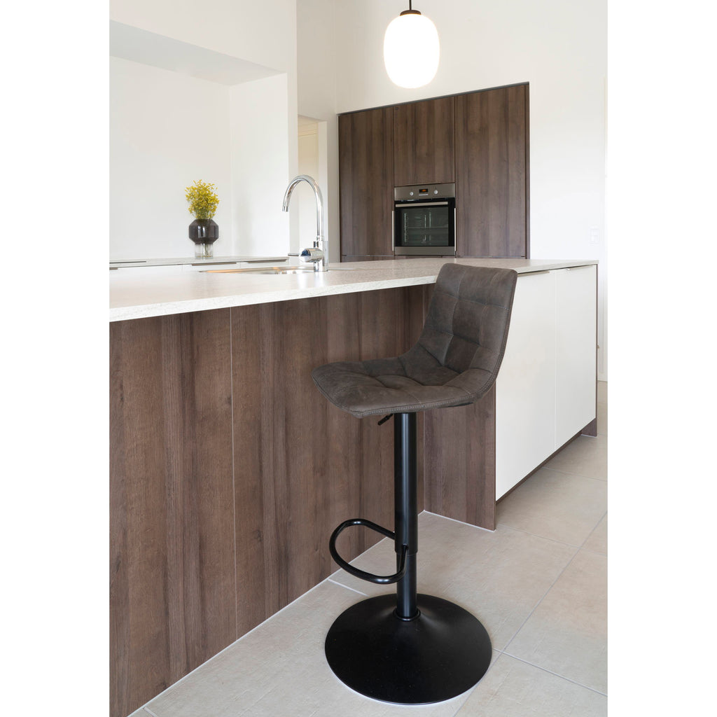 Scaun de bar, microfibră, gri închis, picioare negre, HN1229