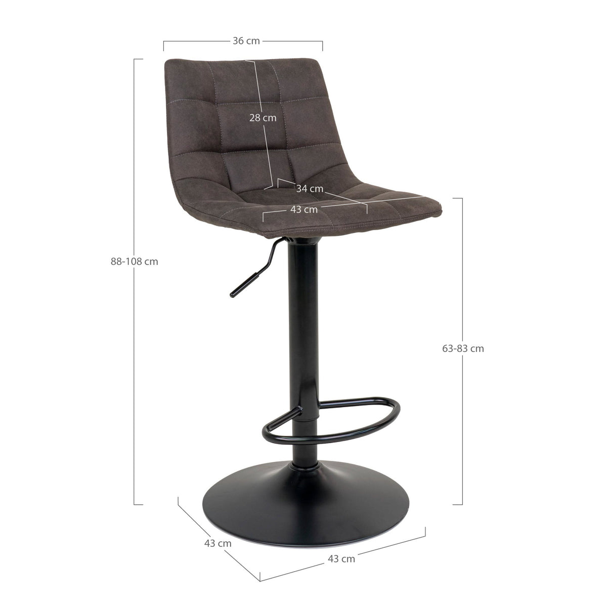 Scaun de bar, microfibră, gri închis, picioare negre, HN1229