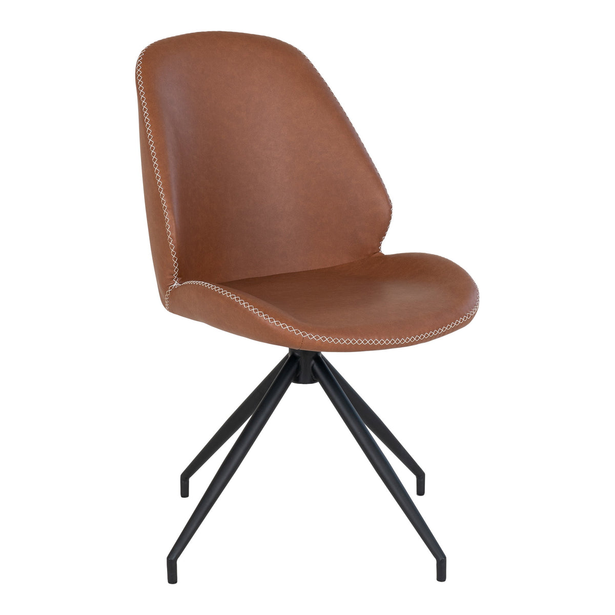 Scaun de dining rotativ, piele sintetică PU, maro cu aspect vintage, picioare negre, HN1224