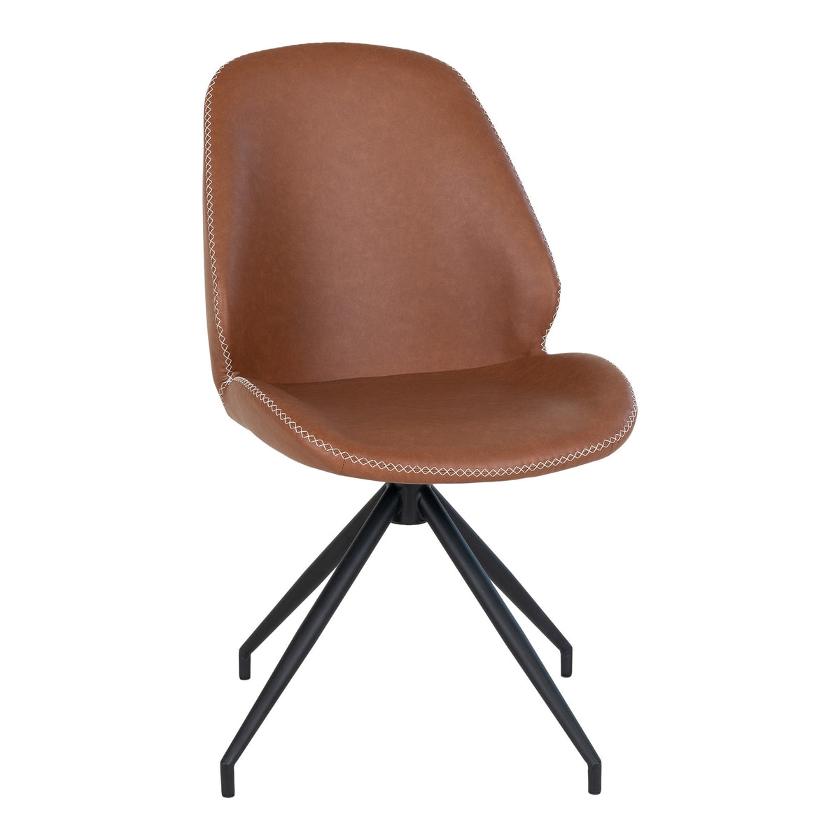 Scaun de dining rotativ, piele sintetică PU, maro cu aspect vintage, picioare negre, HN1224