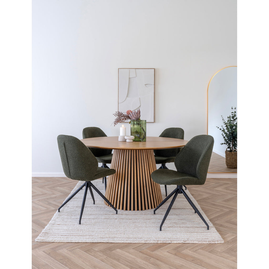 Scaun de dining rotativ, bouclé, verde, picioare negre, HN1241