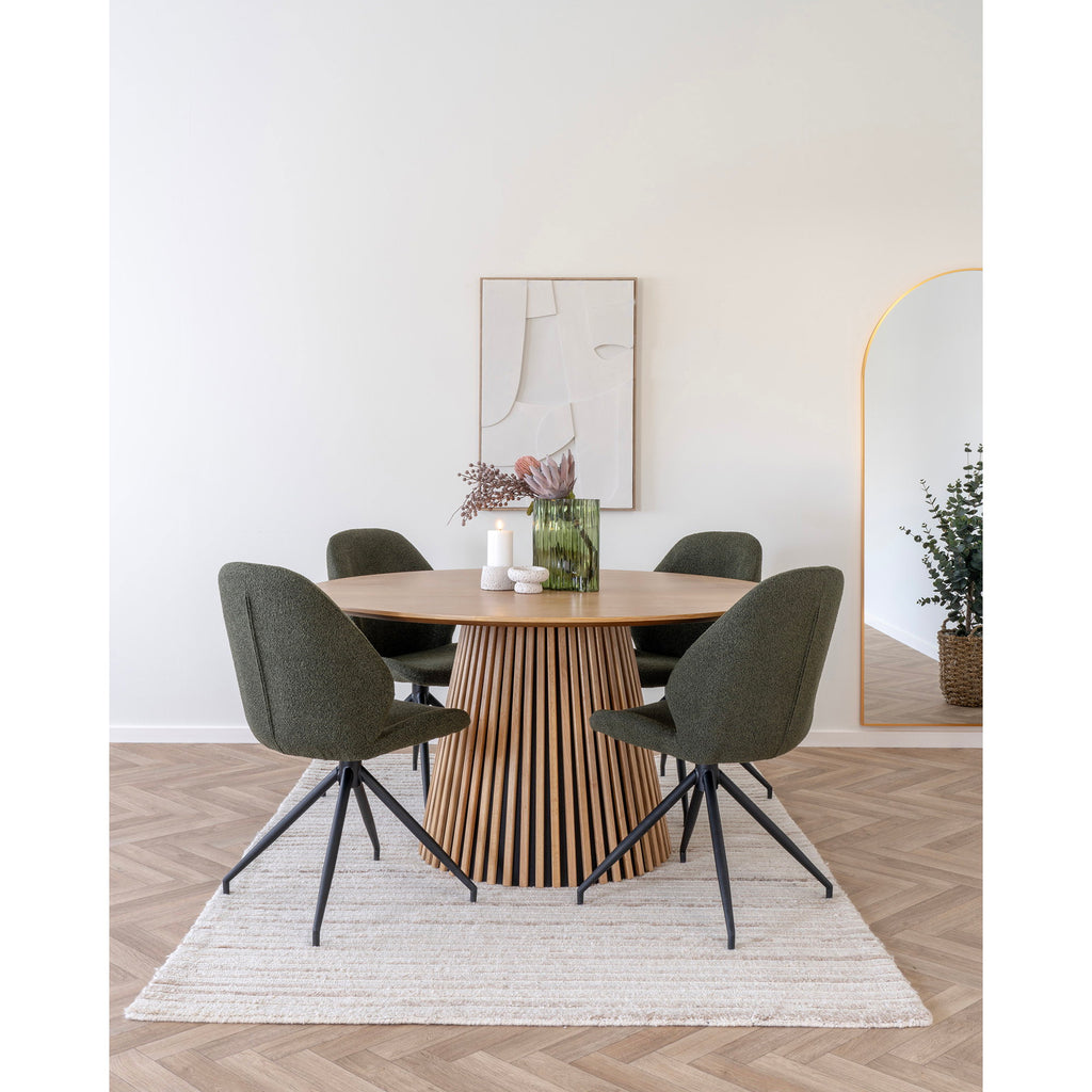 Scaun de dining rotativ, bouclé, verde, picioare negre, HN1241