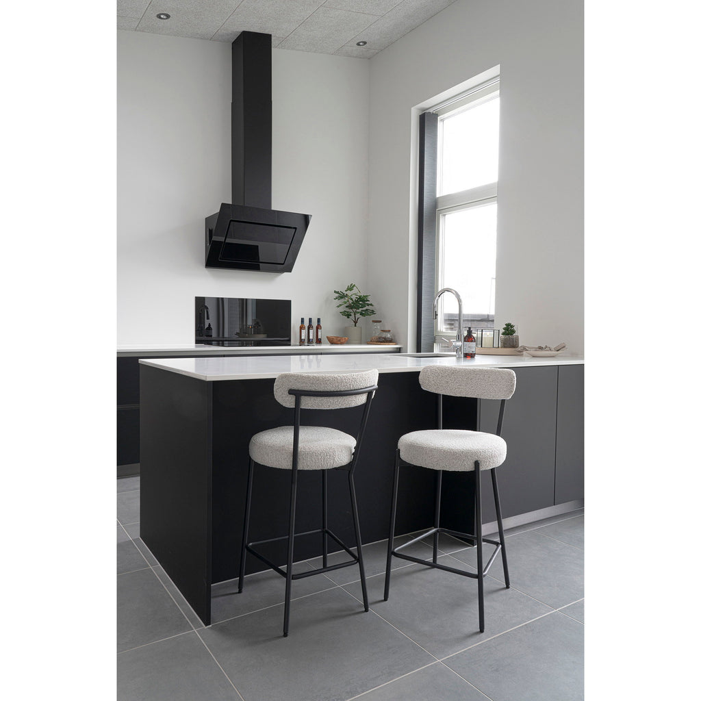 Scaun pentru blat de bucătărie, bouclé, alb, picioare negre, HN1270