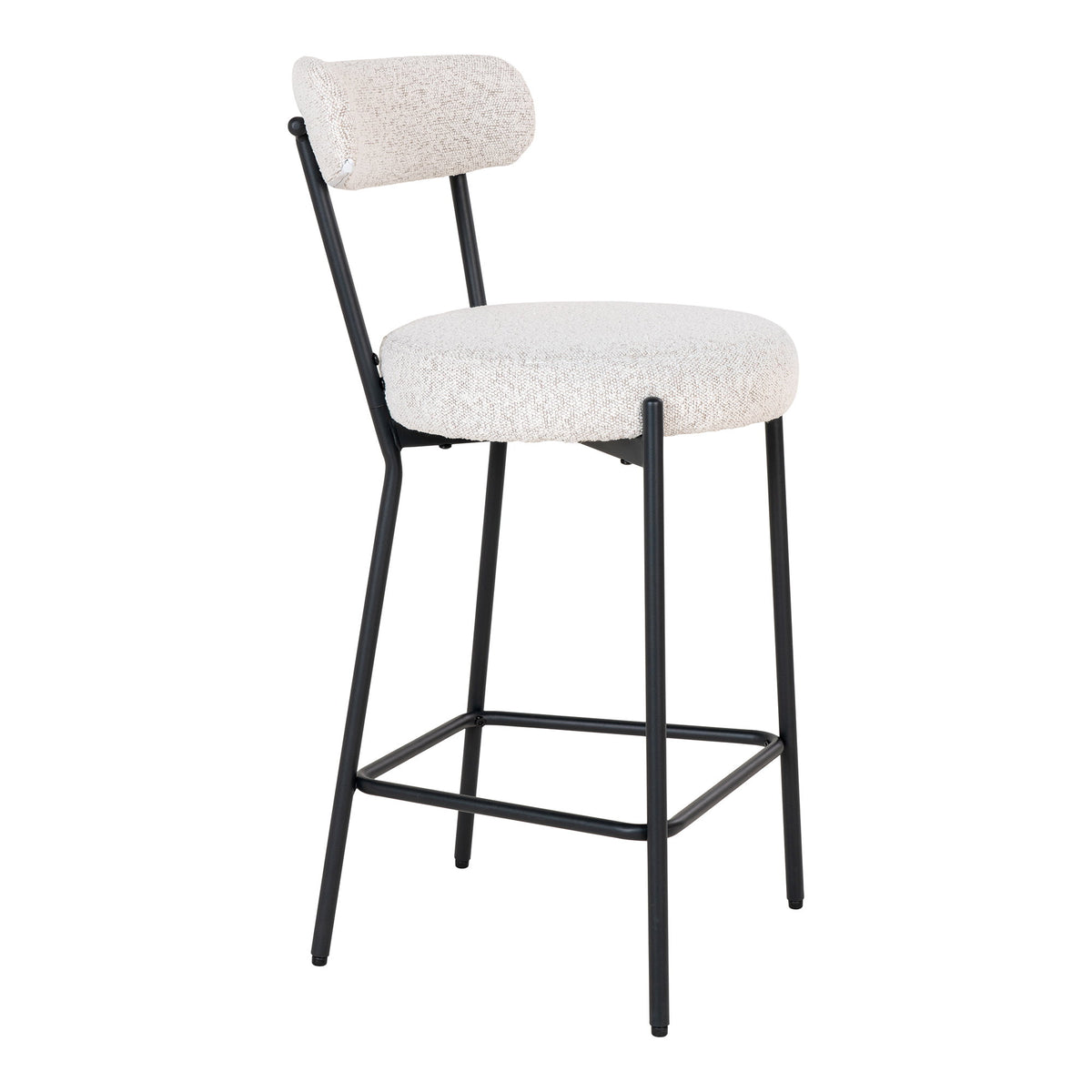Scaun pentru blat de bucătărie, bouclé, alb, picioare negre, HN1270