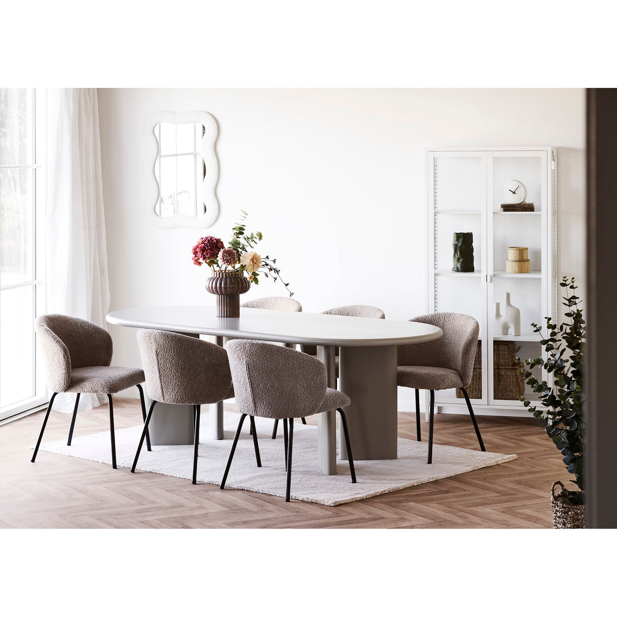 Scaun de dining, bouclé, bej, picioare negre, HN1266