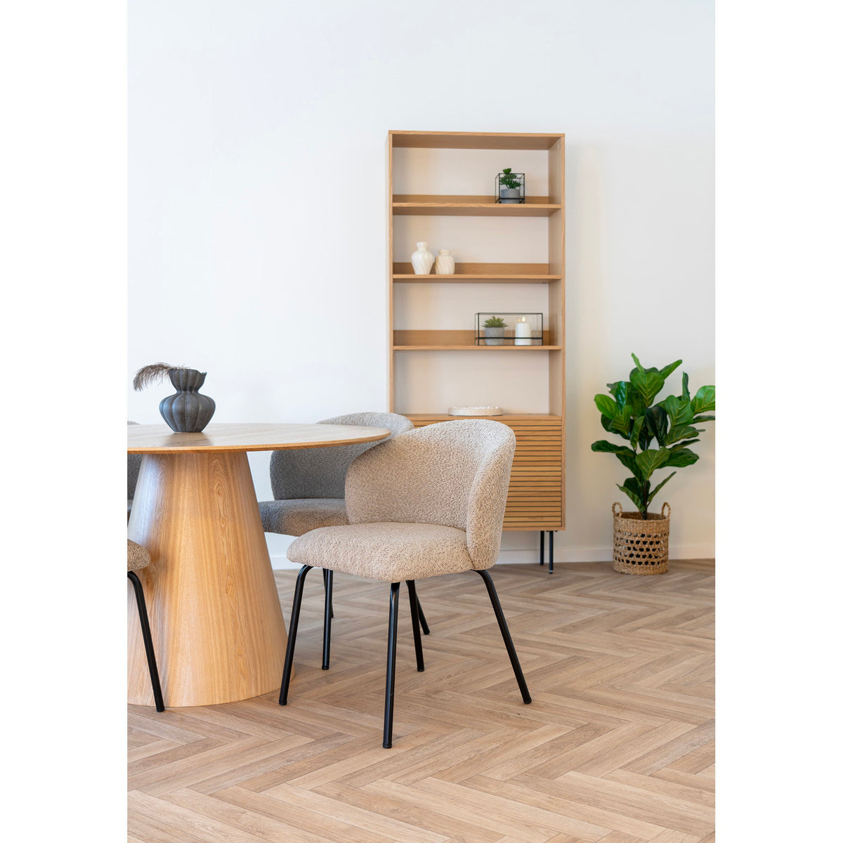 Scaun de dining, bouclé, bej, picioare negre, HN1266